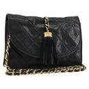 CHANEL Matelasse Chain Shoulder Bag Lamb Skin Black Gold CC Auth mr2484-1