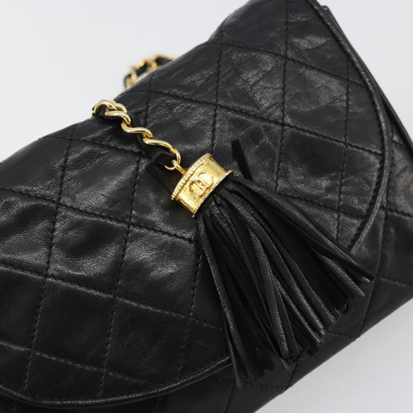 CHANEL Matelasse Chain Shoulder Bag Lamb Skin Black Gold CC Auth mr2484