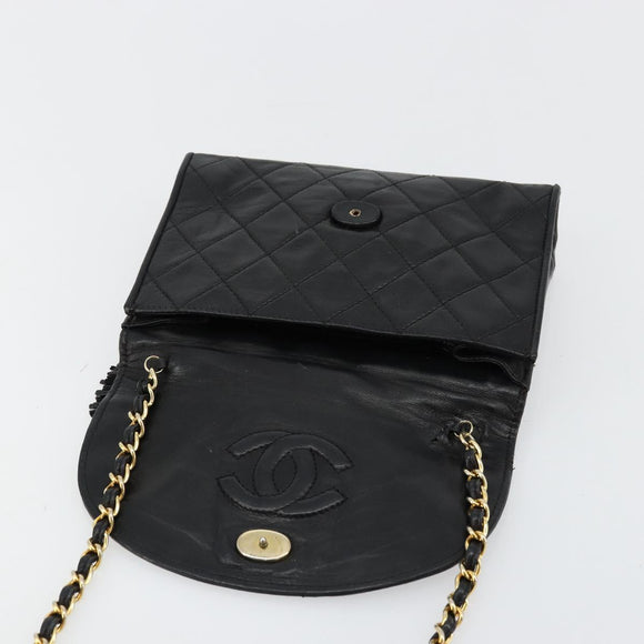 CHANEL Matelasse Chain Shoulder Bag Lamb Skin Black Gold CC Auth mr2484