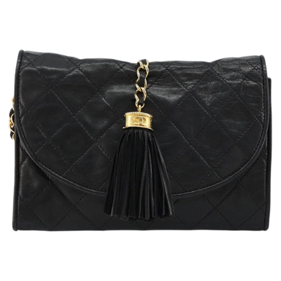 CHANEL Matelasse Chain Shoulder Bag Lamb Skin Black Gold CC Auth mr2484