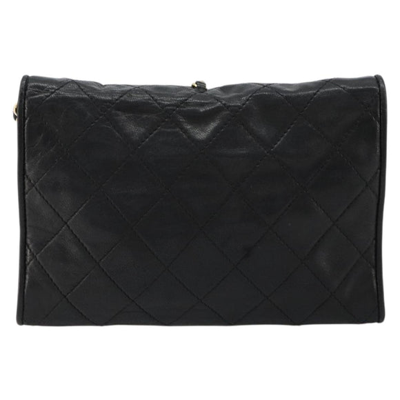 CHANEL Matelasse Chain Shoulder Bag Lamb Skin Black Gold CC Auth mr2484