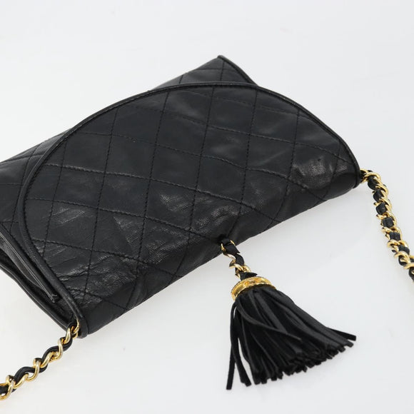 CHANEL Matelasse Chain Shoulder Bag Lamb Skin Black Gold CC Auth mr2484