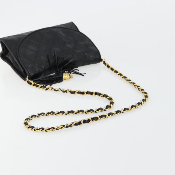 CHANEL Matelasse Chain Shoulder Bag Lamb Skin Black Gold CC Auth mr2484