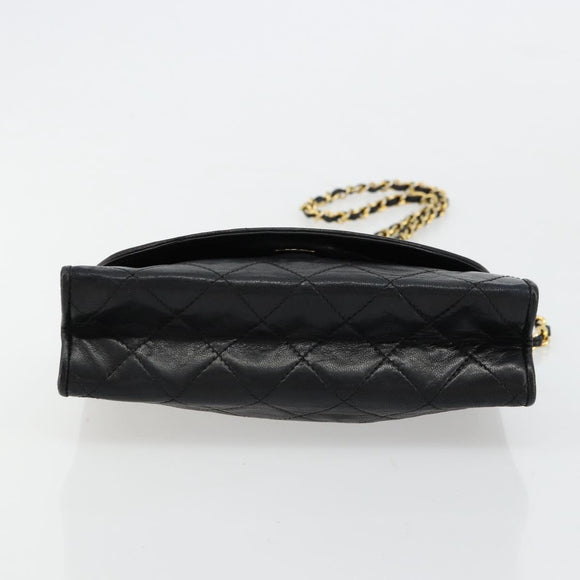 CHANEL Matelasse Chain Shoulder Bag Lamb Skin Black Gold CC Auth mr2484