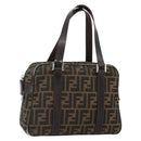 FENDI Zucca Canvas Hand Bag Black Brown Auth mr2487-1