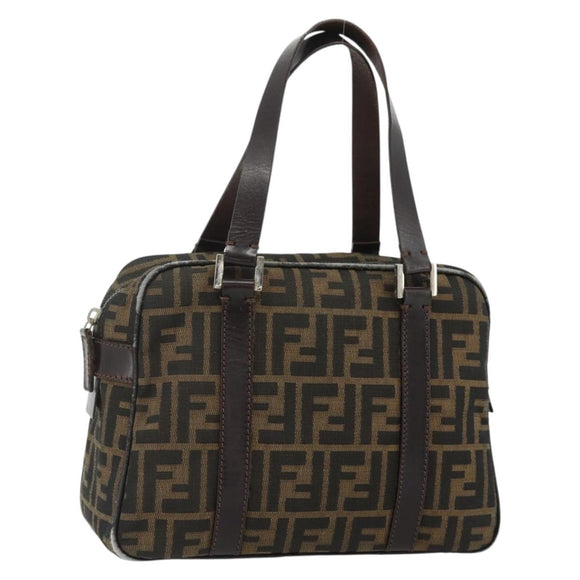 FENDI Zucca Canvas Hand Bag Black Brown Auth mr2487