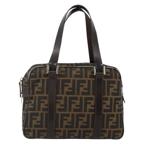 FENDI Zucca Canvas Hand Bag Black Brown Auth mr2487