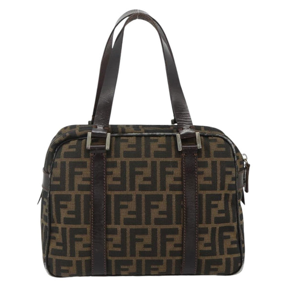 FENDI Zucca Canvas Hand Bag Black Brown Auth mr2487