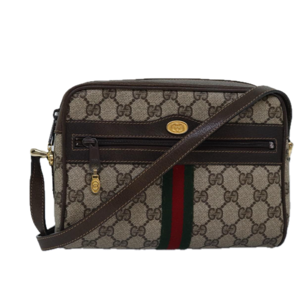 GUCCI GG Supreme Web Sherry Line Shoulder Bag PVC Beige Red Green Auth mr249