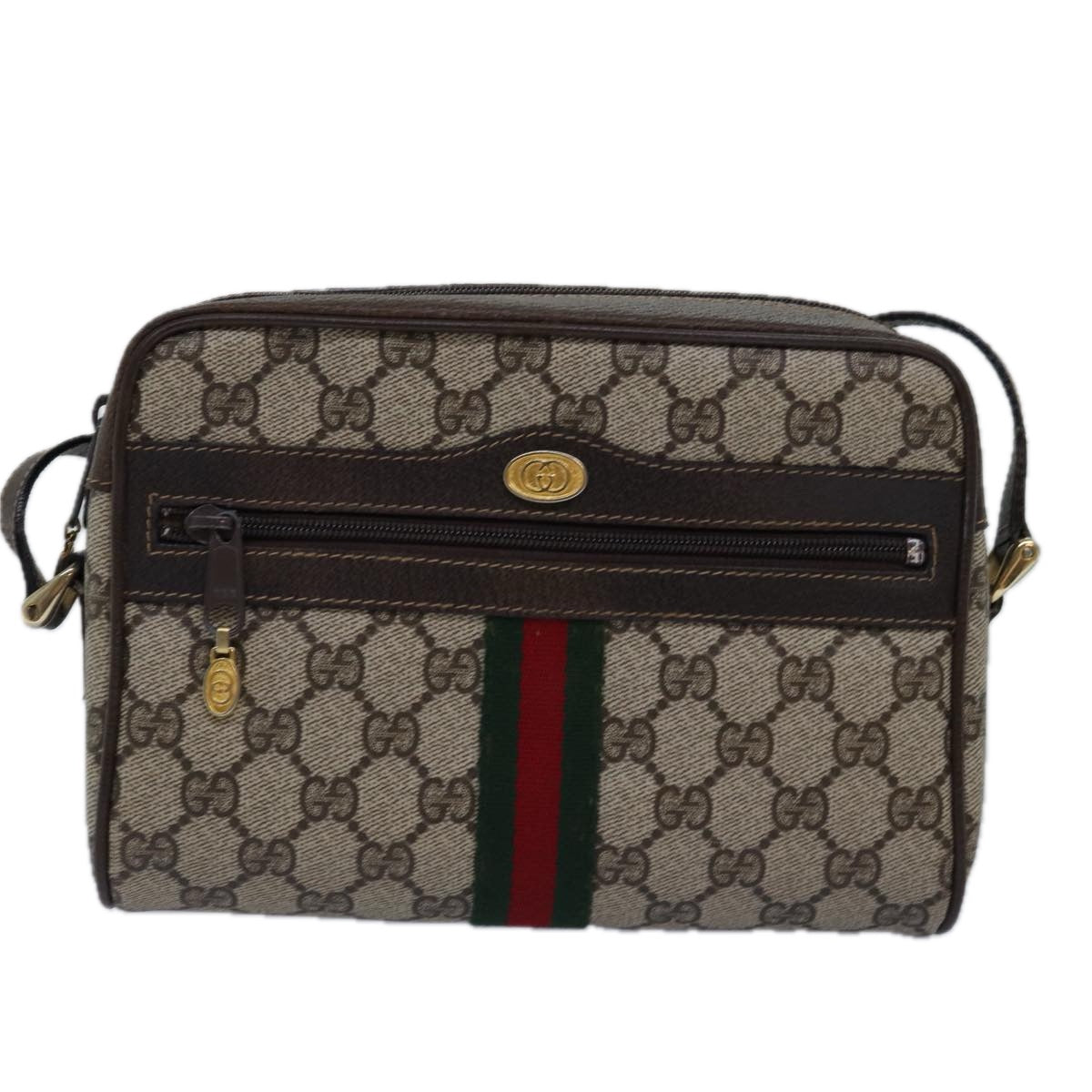 GUCCI GG Supreme Web Sherry Line Shoulder Bag PVC Beige Red Green Auth mr249