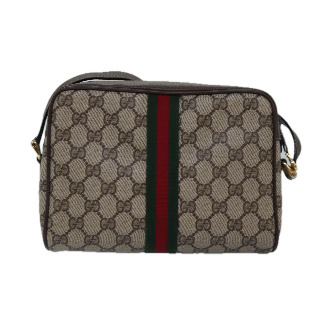 GUCCI GG Supreme Web Sherry Line Shoulder Bag PVC Beige Red Green Auth mr249