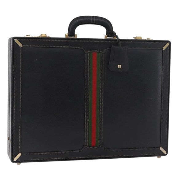 GUCCI Web Sherry Line Aktenkoffer Leder Schwarz Gold 016 067 1183 Original mr2496