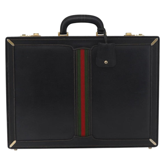 GUCCI Web Sherry Line Aktenkoffer Leder Schwarz Gold 016 067 1183 Original mr2496