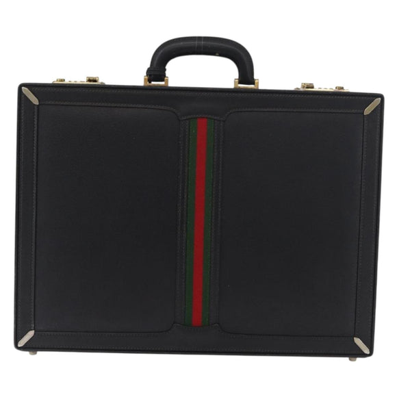 GUCCI Web Sherry Line Aktenkoffer Leder Schwarz Gold 016 067 1183 Original mr2496