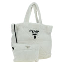 PRADA Shearing Tote Bag Mouton White Silver Auth mr2498V-1