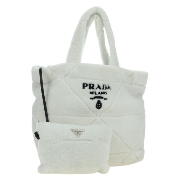 PRADA Shearing Tote Bag Mouton White Silver Auth mr2498V