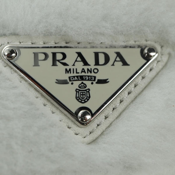 PRADA Shearing Tote Bag Mouton White Silver Auth mr2498V
