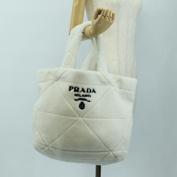 PRADA Shearing Tote Bag Mouton White Silver Auth mr2498V