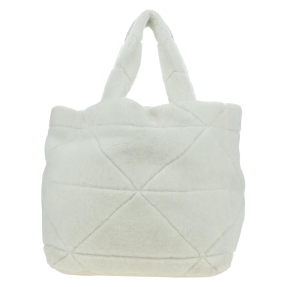 PRADA Shearing Tote Bag Mouton White Silver Auth mr2498V
