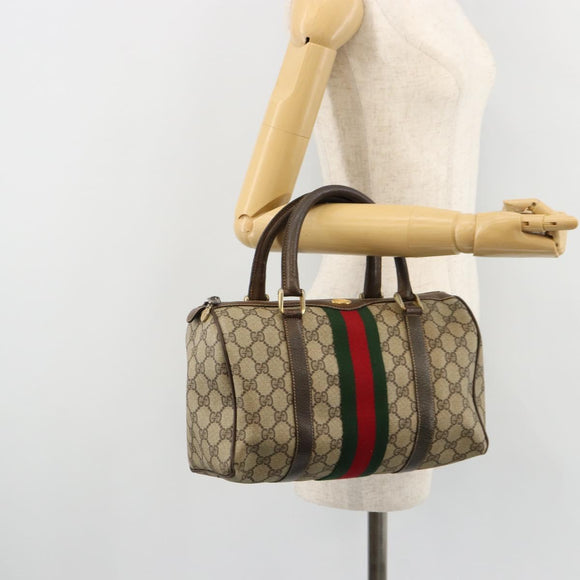 GUCCI GG Supreme Web Sherry Line Handtas PVC Beige Goud 010 378 Auth mr2501