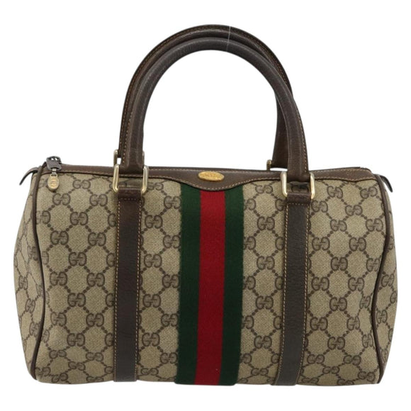 GUCCI GG Supreme Web Sherry Line Handtas PVC Beige Goud 010 378 Auth mr2501