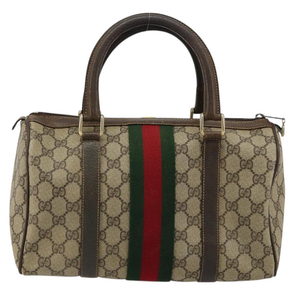 GUCCI GG Supreme Web Sherry Line Handtas PVC Beige Goud 010 378 Auth mr2501