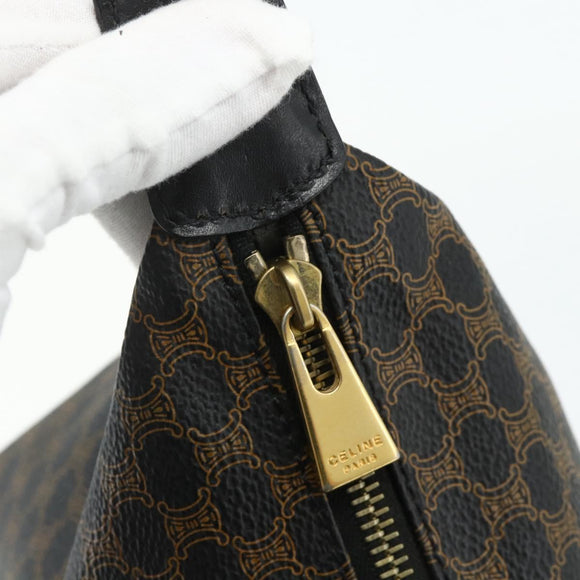 CELINE Macadam Canvas Handtasche PVC Leder Schwarz Gold Auth mr2503A