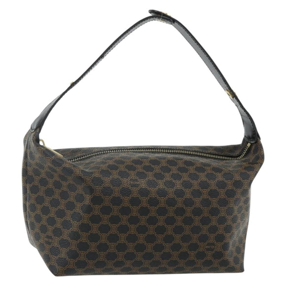CELINE Macadam Canvas Handtasche PVC Leder Schwarz Gold Auth mr2503A