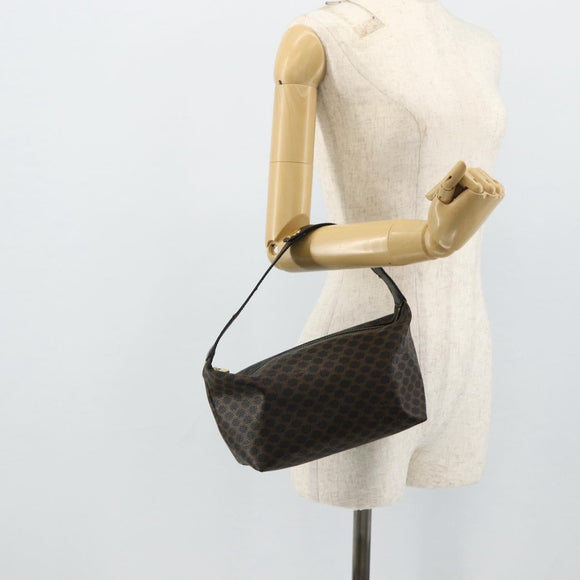 CELINE Macadam Canvas Hand Bag PVC Leather Black Gold Auth mr2503A