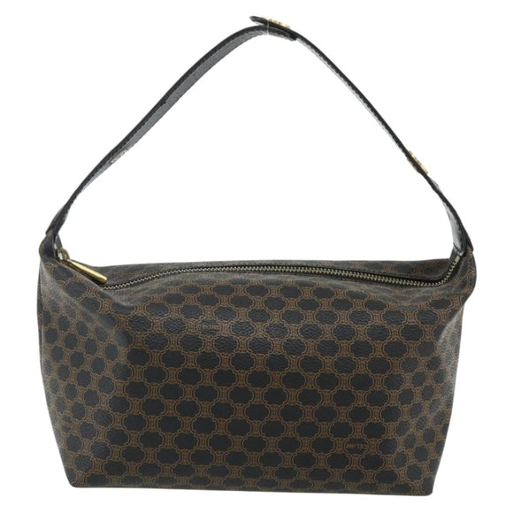 CELINE Macadam Canvas Handtasche PVC Leder Schwarz Gold Auth mr2503A