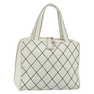 CHANEL Wild Stitch Hand Bag Leather White Gold CC Auth mr2504A