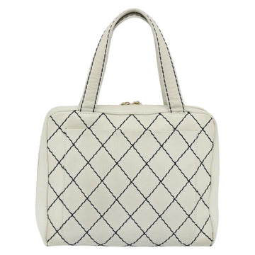 CHANEL Wild Stitch Hand Bag Leather White Gold CC Auth mr2504A - 0