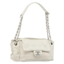 CHANEL Matelasse Chain Shoulder Bag Caviar Skin White Silver CC Auth mr2505-1