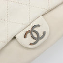 CHANEL Matelasse Chain Shoulder Bag Caviar Skin White Silver CC Auth mr2505-16