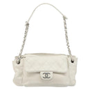 CHANEL Matelasse Chain Shoulder Bag Caviar Skin White Silver CC Auth mr2505-2