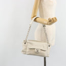 CHANEL Matelasse Chain Shoulder Bag Caviar Skin White Silver CC Auth mr2505-27