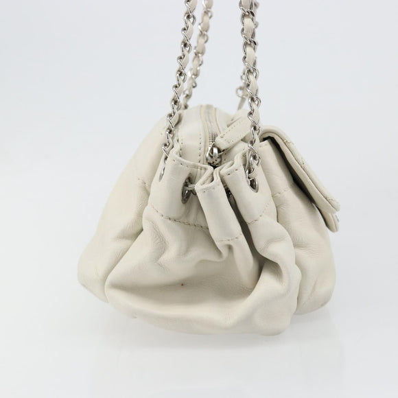 CHANEL Matelasse Chain Shoulder Bag Caviar Skin White Silver CC Auth mr2505
