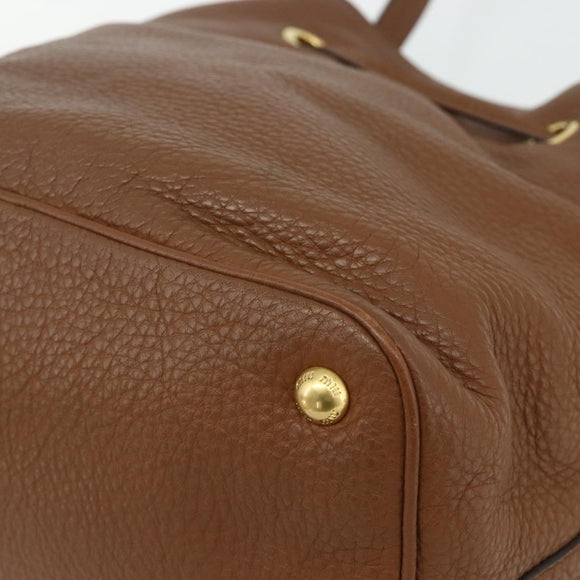 Miu Miu Shoulder Bag Leather Brown Gold Auth mr2508A