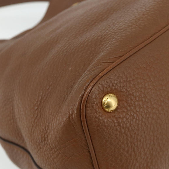 Miu Miu Shoulder Bag Leather Brown Gold Auth mr2508A