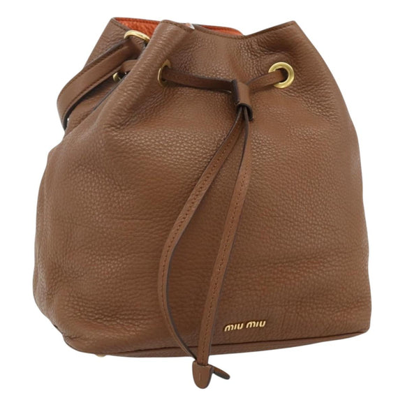 Miu Miu Shoulder Bag Leather Brown Gold Auth mr2508A