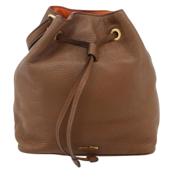 Miu Miu Shoulder Bag Leather Brown Gold Auth mr2508A