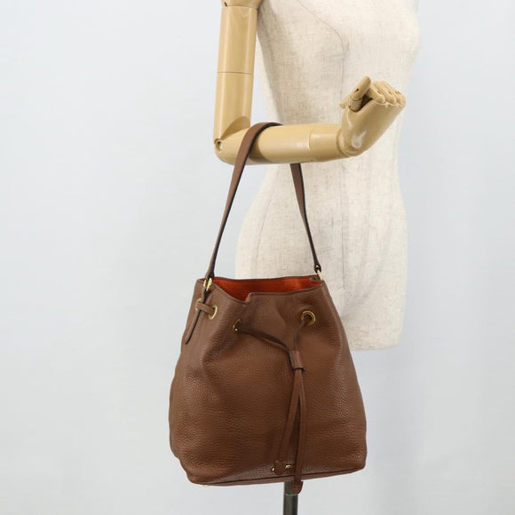 Miu Miu Shoulder Bag Leather Brown Gold Auth mr2508A
