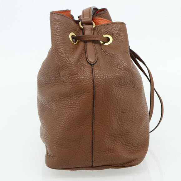 Miu Miu Shoulder Bag Leather Brown Gold Auth mr2508A