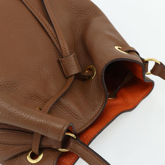 Miu Miu Shoulder Bag Leather Brown Gold Auth mr2508A