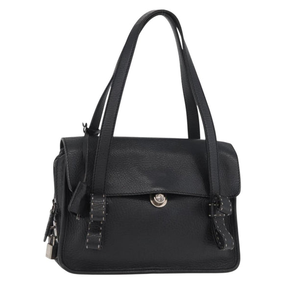 PRADA Vienna Fifty Hand Bag Leather Black Silver BR1932 Auth mr2512A