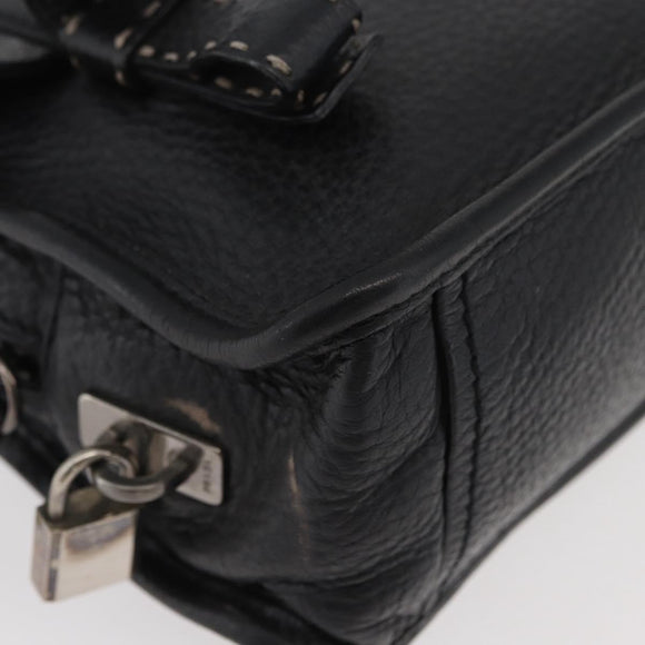 PRADA Vienna Fifty Hand Bag Leather Black Silver BR1932 Auth mr2512A