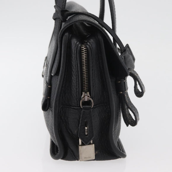 PRADA Vienna Fifty Hand Bag Leather Black Silver BR1932 Auth mr2512A