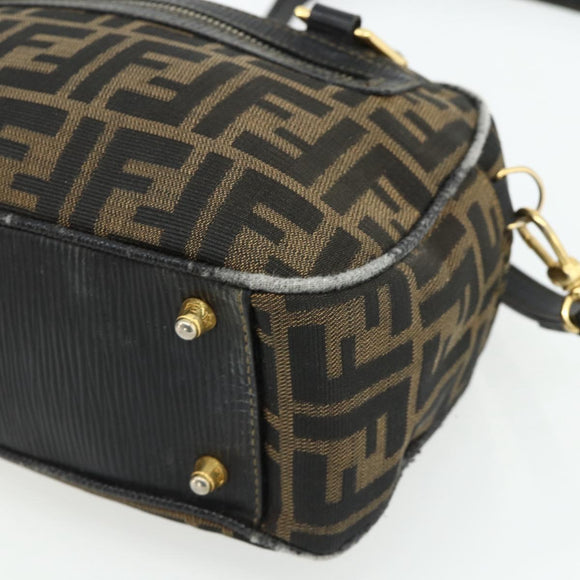 FENDI Zucca Canvas Hand Bag 2way Black Brown Auth mr2513