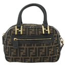 FENDI Zucca Canvas Hand Bag 2way Black Brown Auth mr2513-2