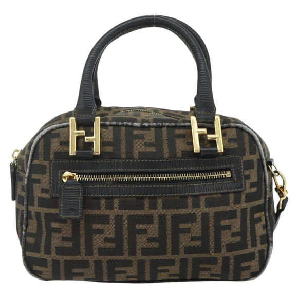 FENDI Zucca Canvas Hand Bag 2way Black Brown Auth mr2513